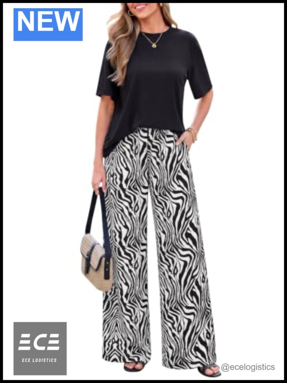 PRETTYGARDEN Women's 2 Piece Set Short Sleeve Top Wide Leg Boho Pants